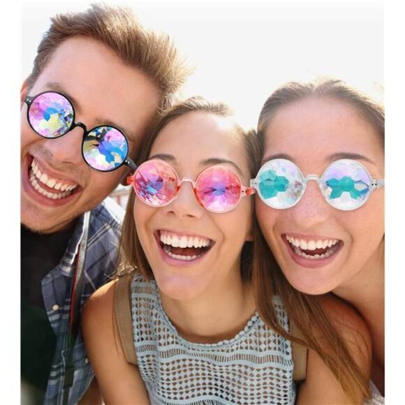 3 Pieces Festival Kaleidoscope Rave Glasses Goggles Kaleidoscope Diffraction - Picture 5 of 7